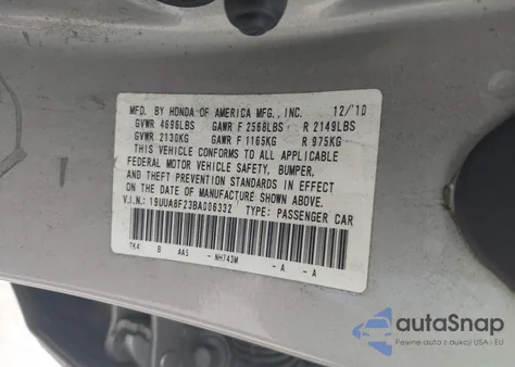 2011 Acura Tl 3.5 z USA, uszkodzony, nr VIN 19UUA8F23BA006332